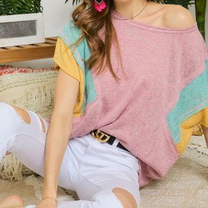 Mauve colorblock sleeve top